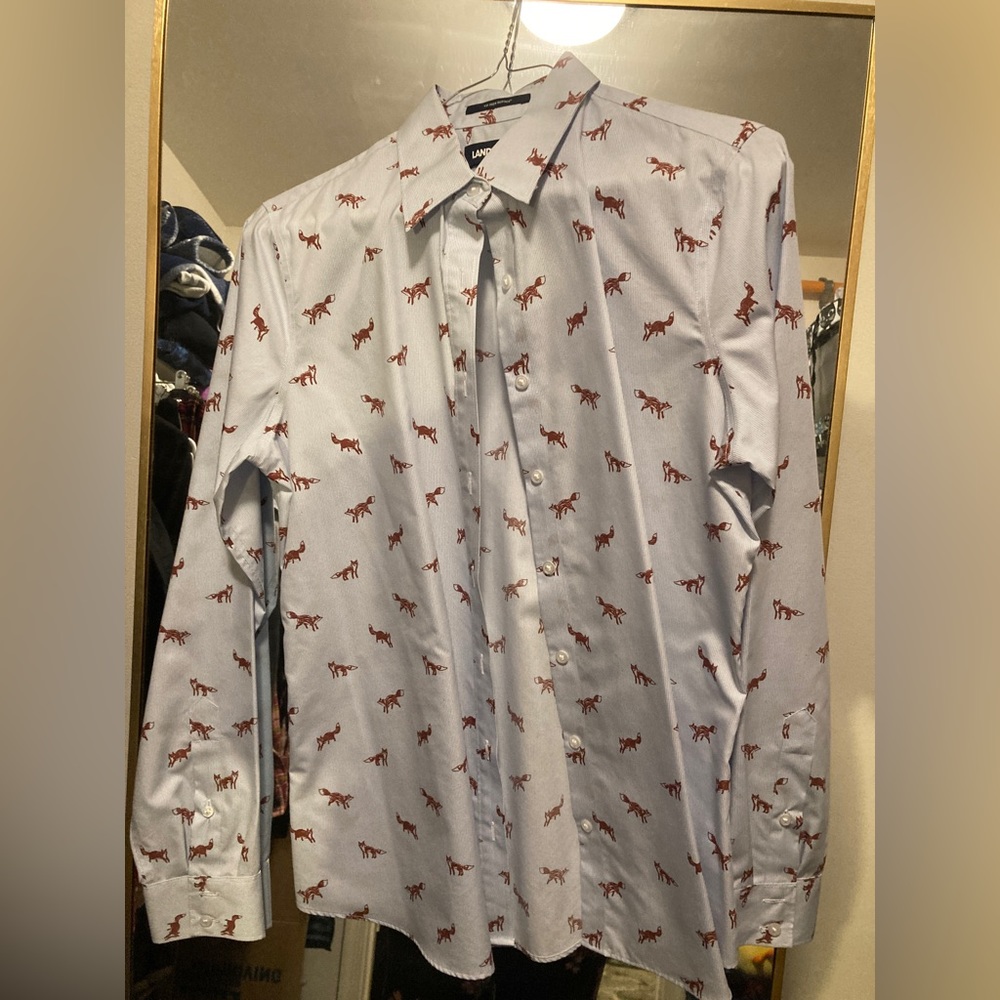 Blue Striped Fox Button Down Dress Shirt Lands End